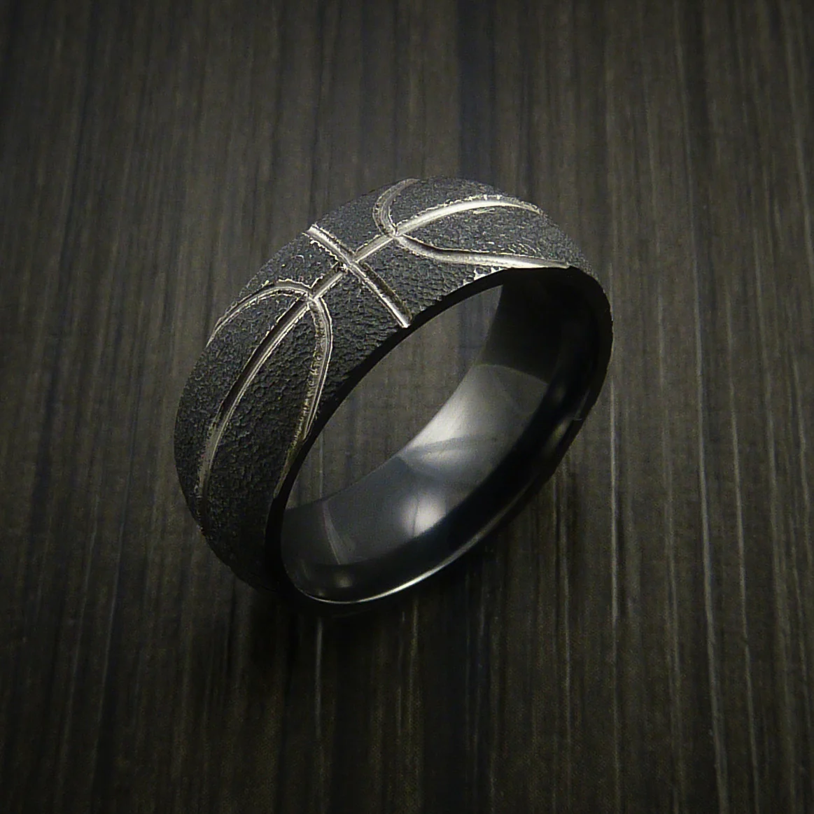 Black Zirconium Basketball Inspired Men's Ring - Image 4