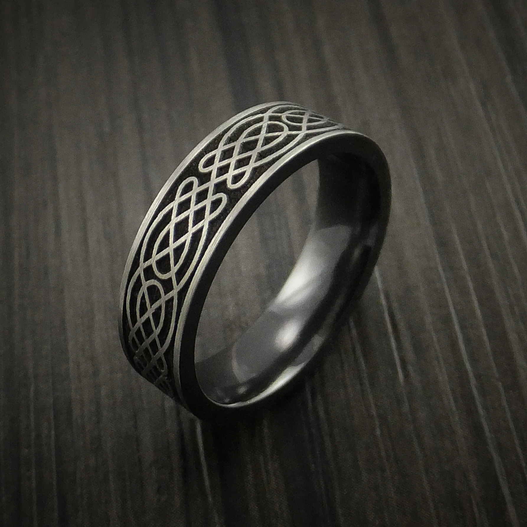 Black Zirconium Celtic Irish Knot Men's Ring Carved Pattern Design Band - Image 4