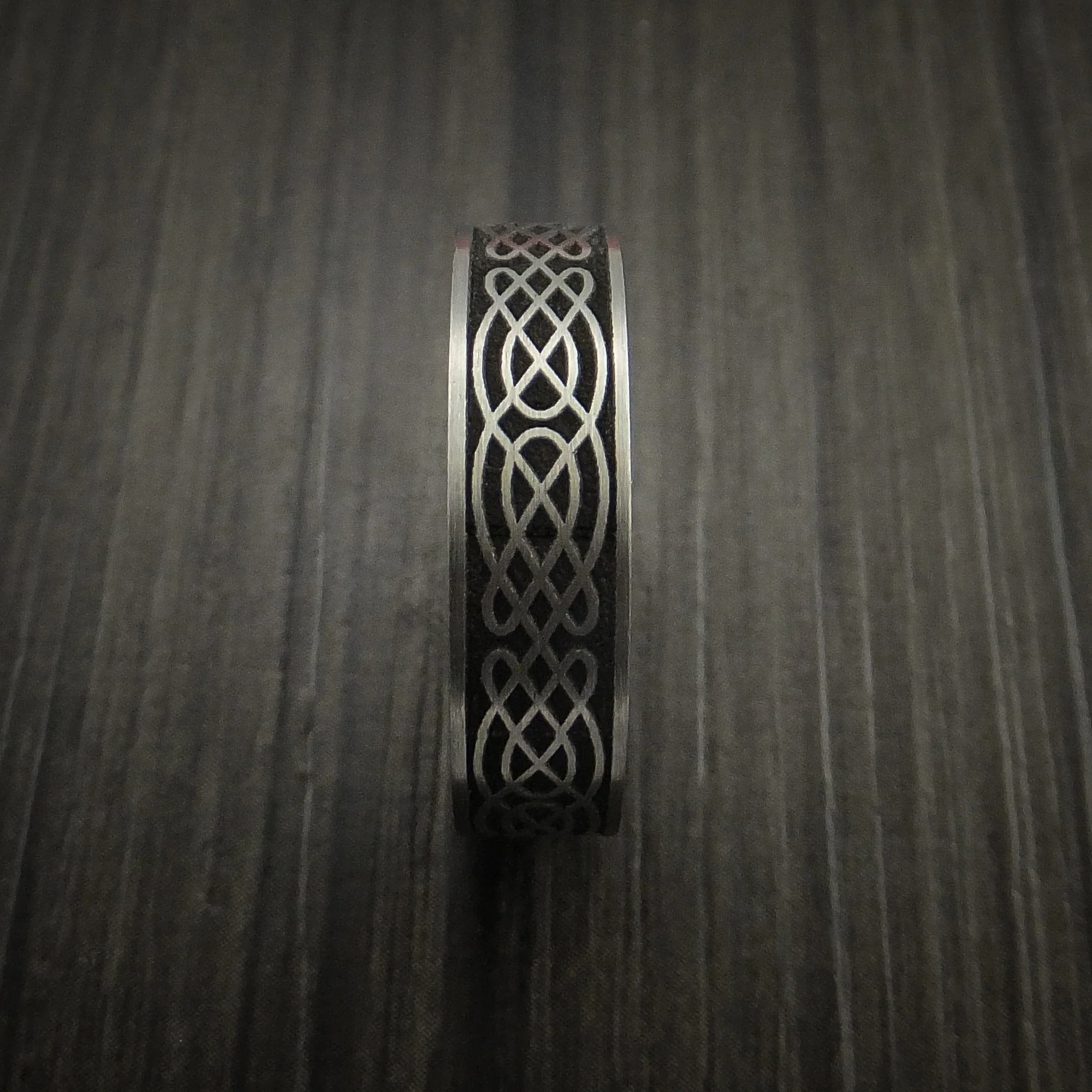 Black Zirconium Celtic Irish Knot Men's Ring Carved Pattern Design Band - Image 5