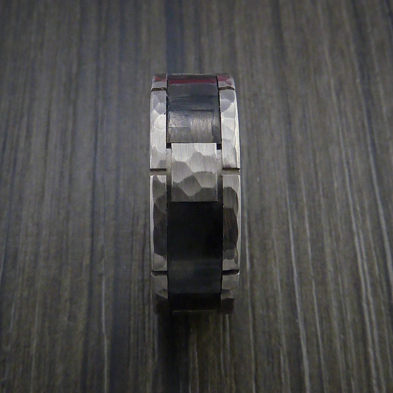 Titanium Men's Ring with Segmented Carbon Fiber Inlay Custom Made Wedding Band - Image 3
