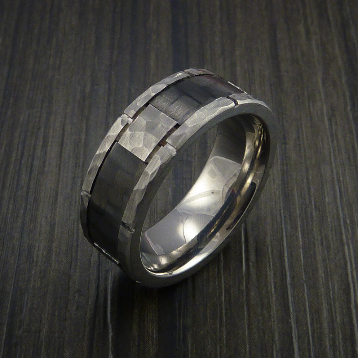 Titanium Men's Ring with Segmented Carbon Fiber Inlay Custom Made Wedding Band - Image 4
