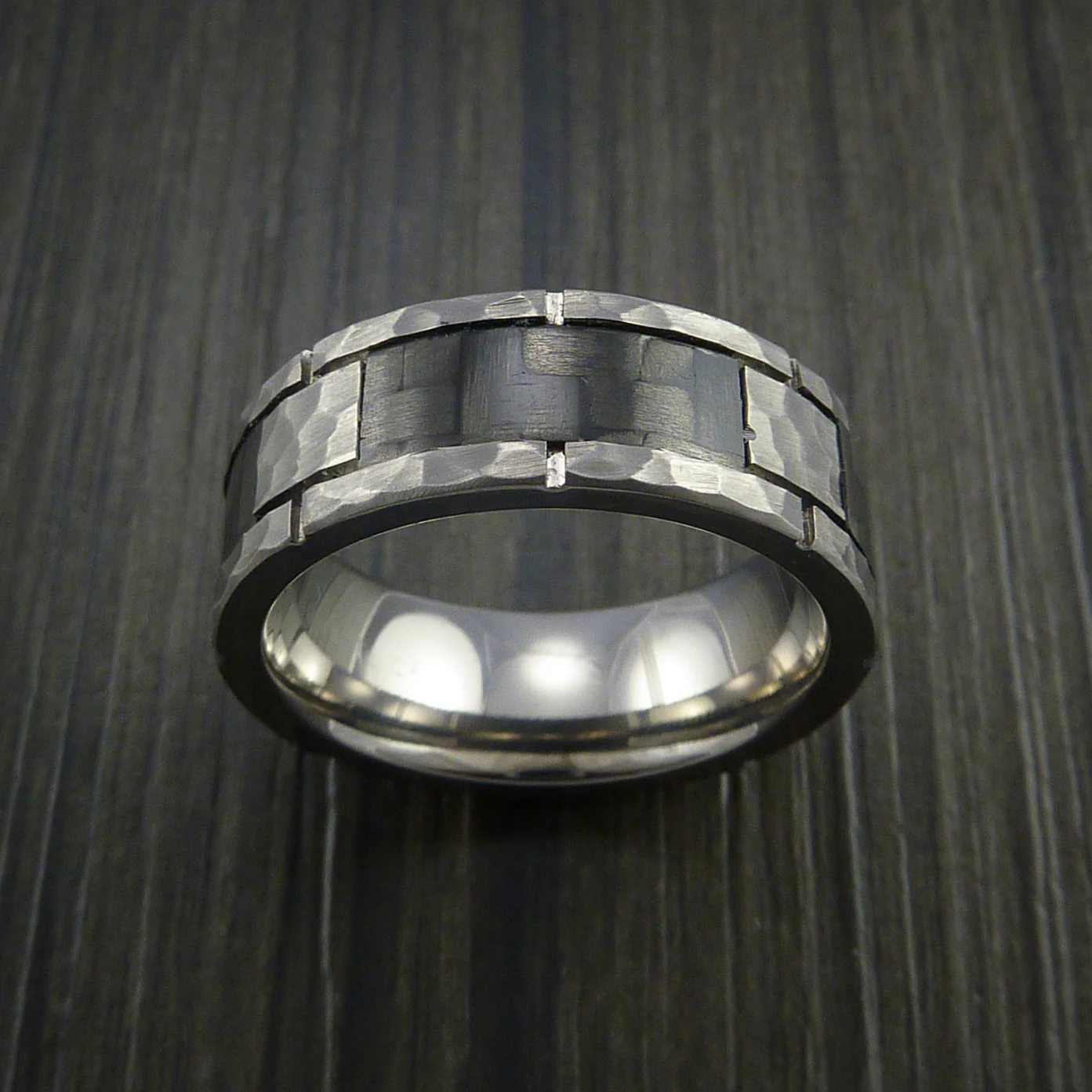 Titanium Men's Ring with Segmented Carbon Fiber Inlay Custom Made Wedding Band - Image 5