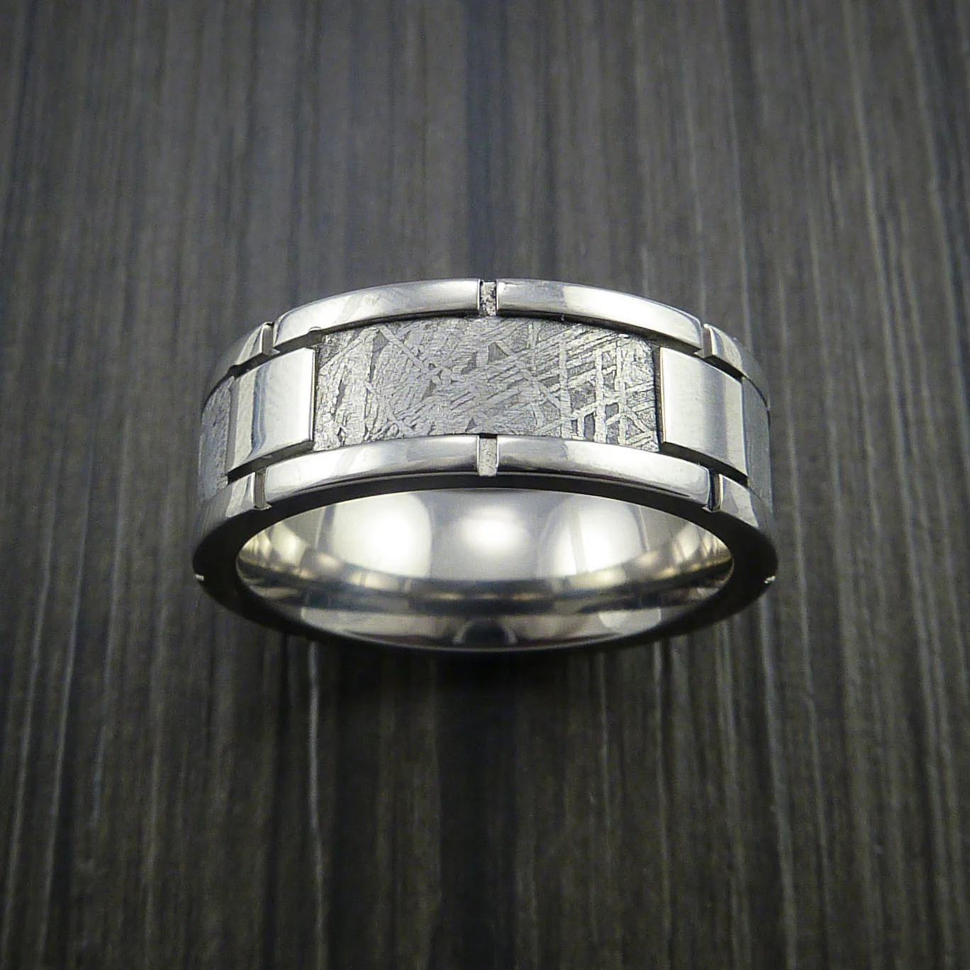 Titanium Men's Ring with Segmented Gibeon Meteorite Inlay Custom Made Wedding Band - Image 3
