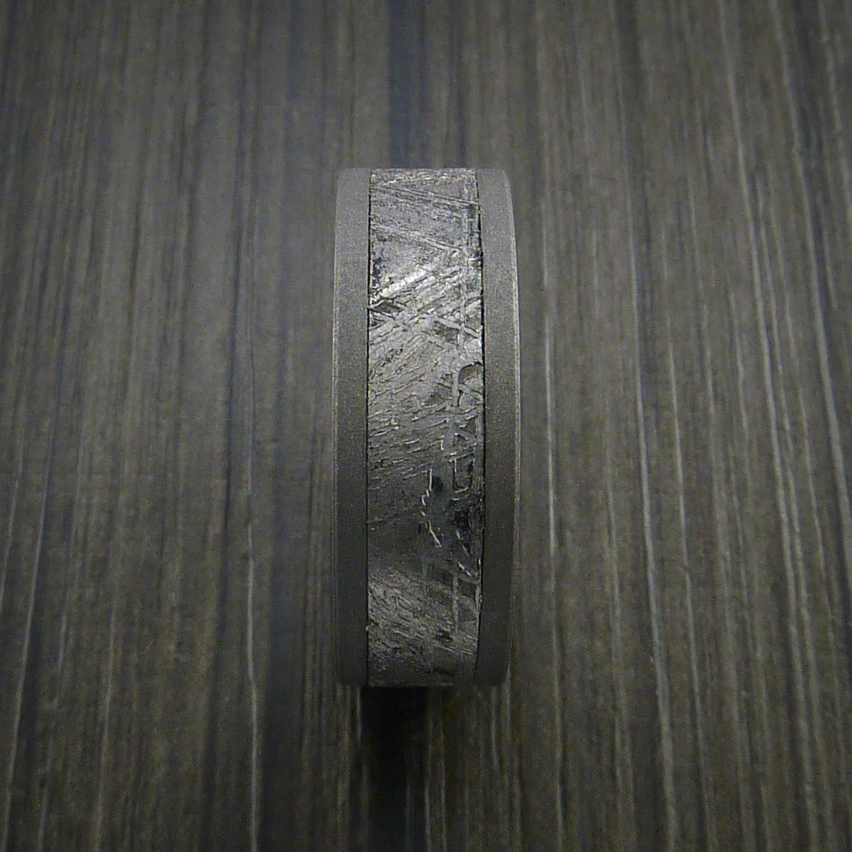 Titanium Men's Ring with Gibeon Meteorite Inlay Custom Made Wedding Band - Image 3