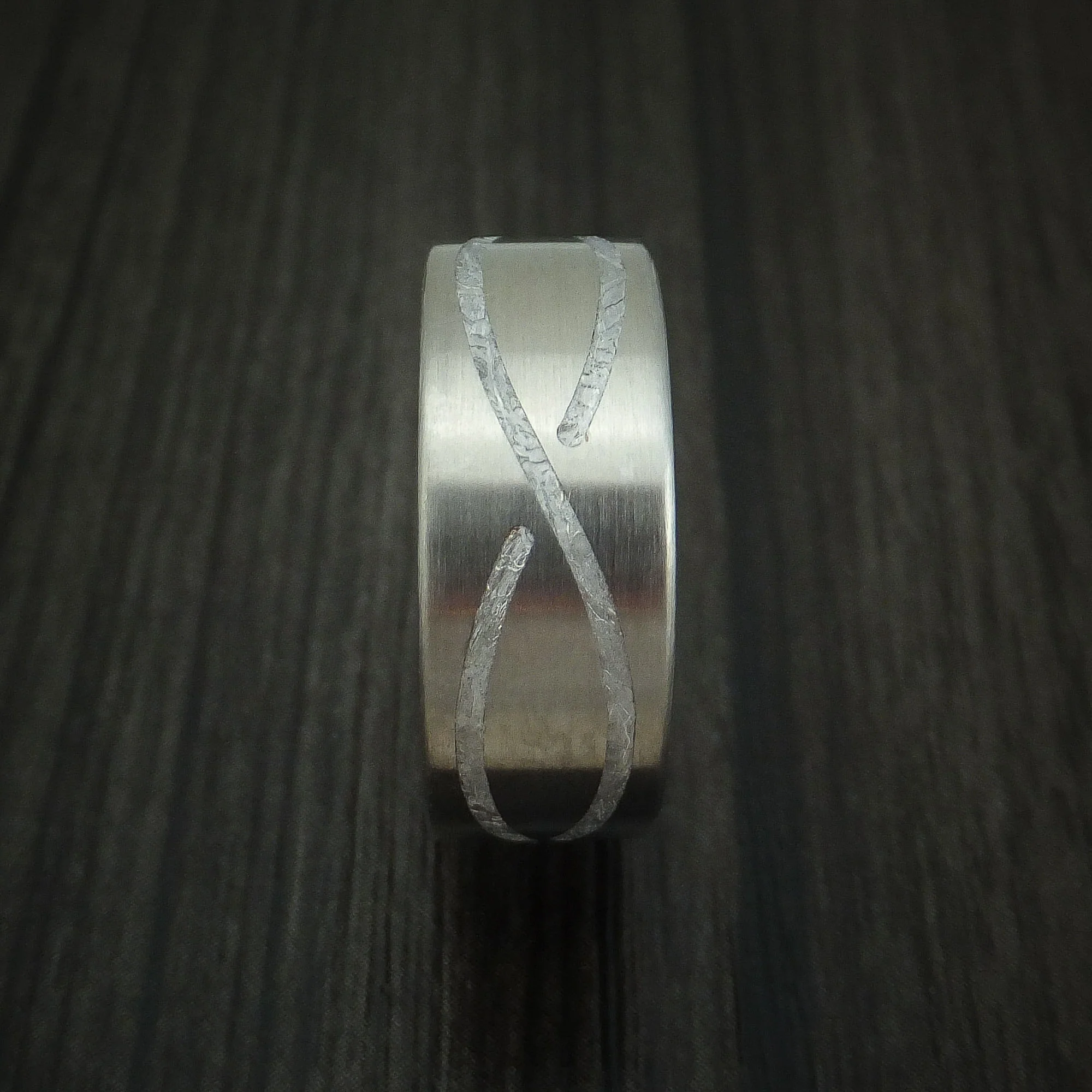 Titanium and Meteorite Infinity Design Custom Made Men's Ring - Image 3