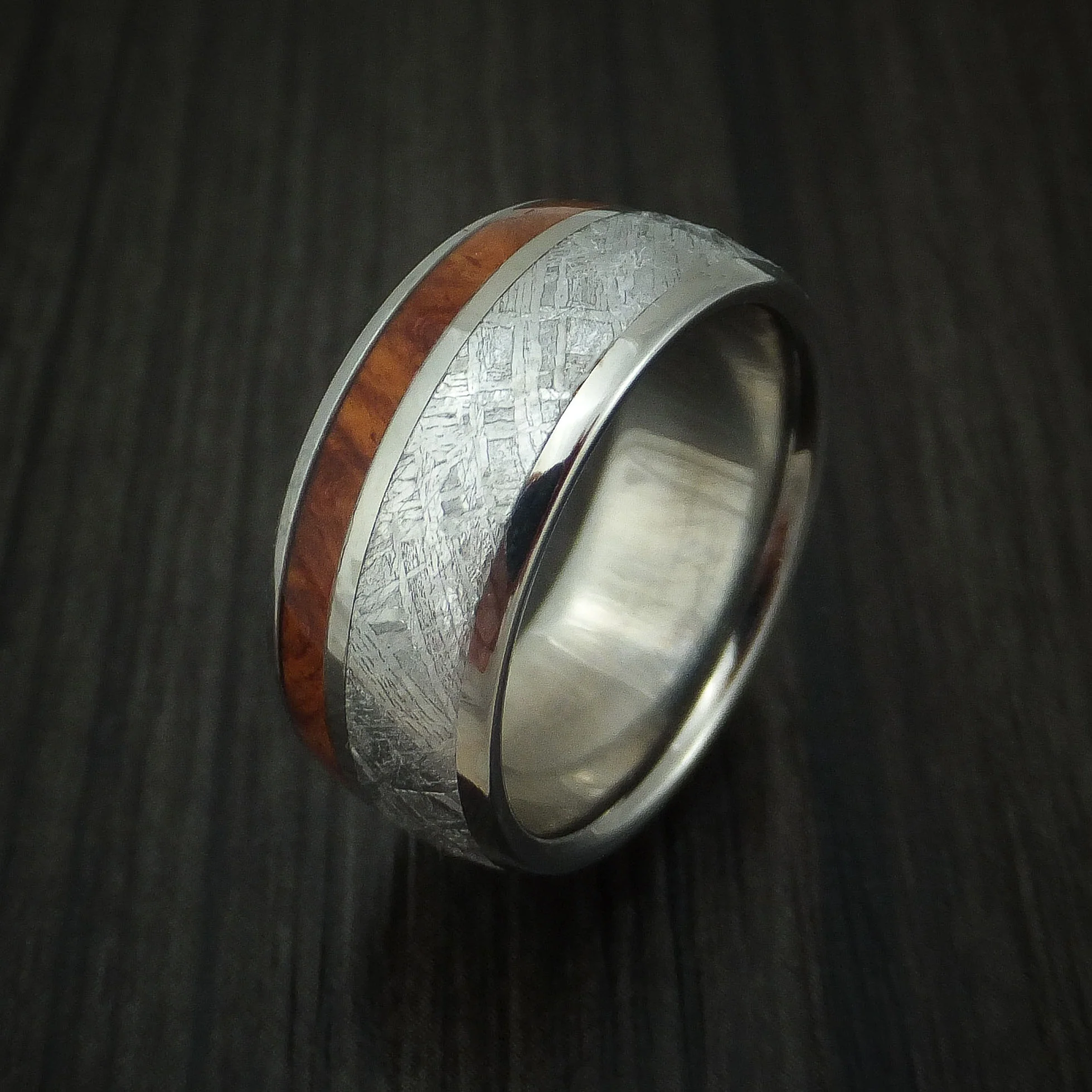 Titanium Men's Ring with Meteorite and Desert Ironwood Burl Wood Custom Made Band - Image 4