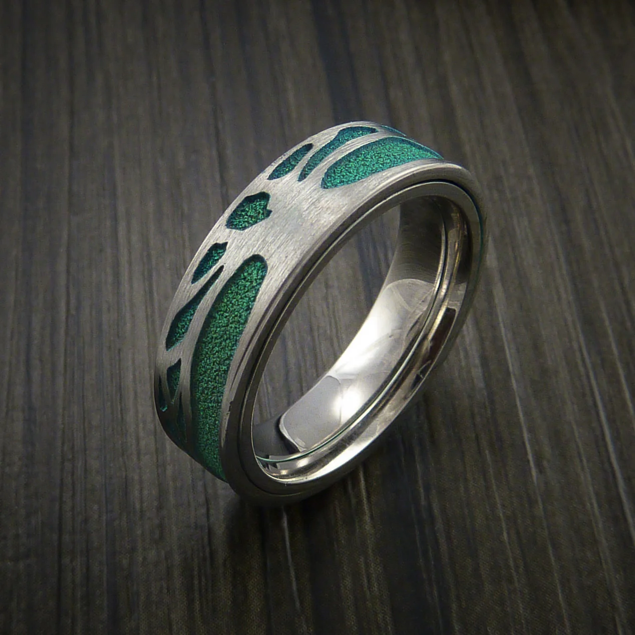 Titanium Spinner Tree Men's Ring with Cerakote Background - Image 4