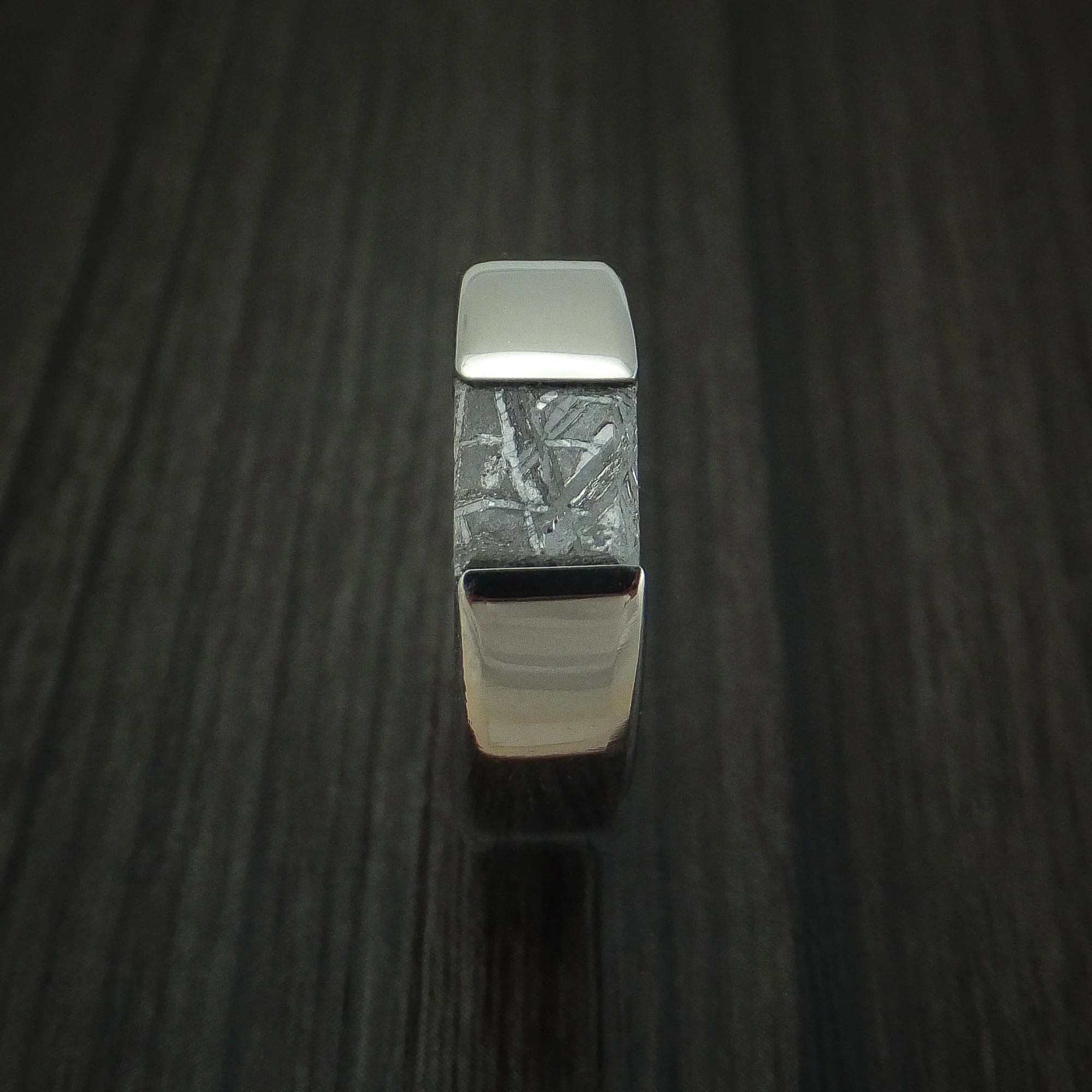 Titanium Tension Set Meteorite Men's Ring Custom Made Band - Image 4