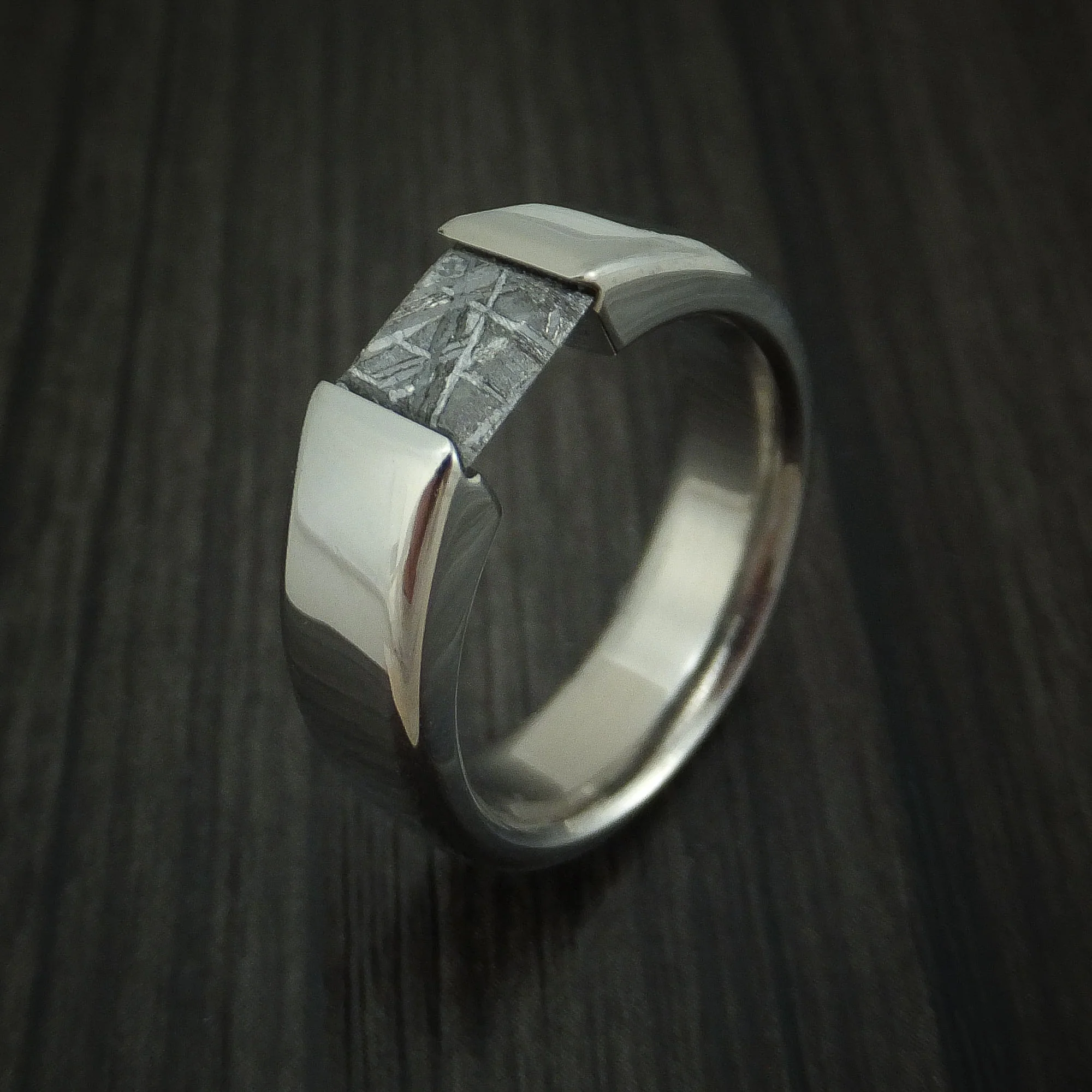 Titanium Tension Set Meteorite Men's Ring Custom Made Band - Image 5