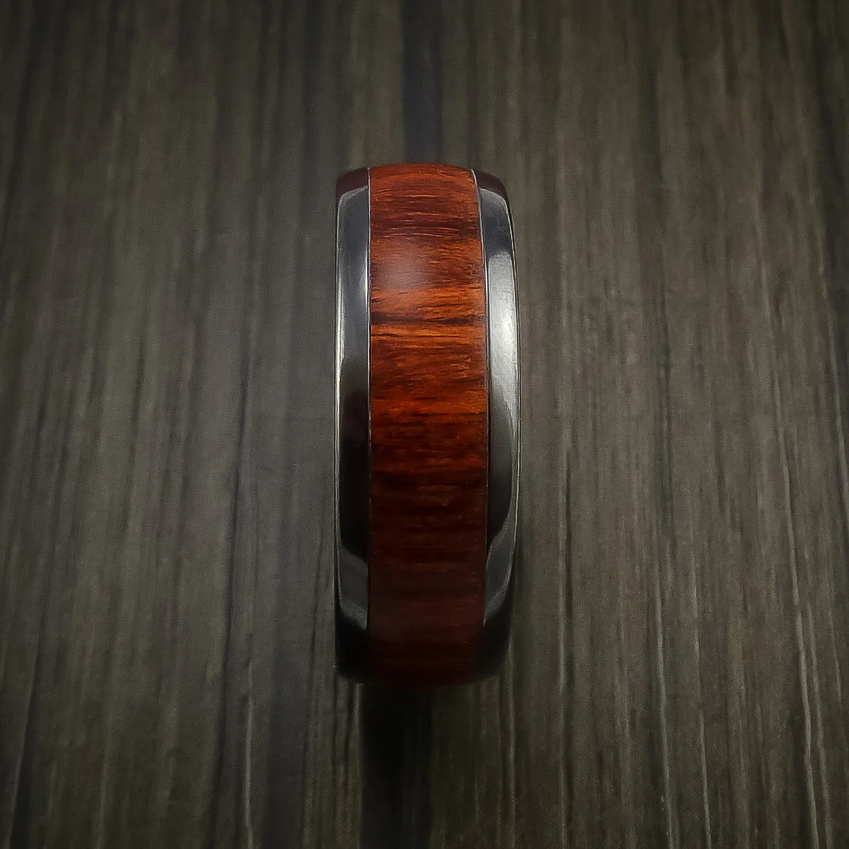 Black Zirconium Men's Ring with Wood Inlay Custom Made Wedding Band - Image 4