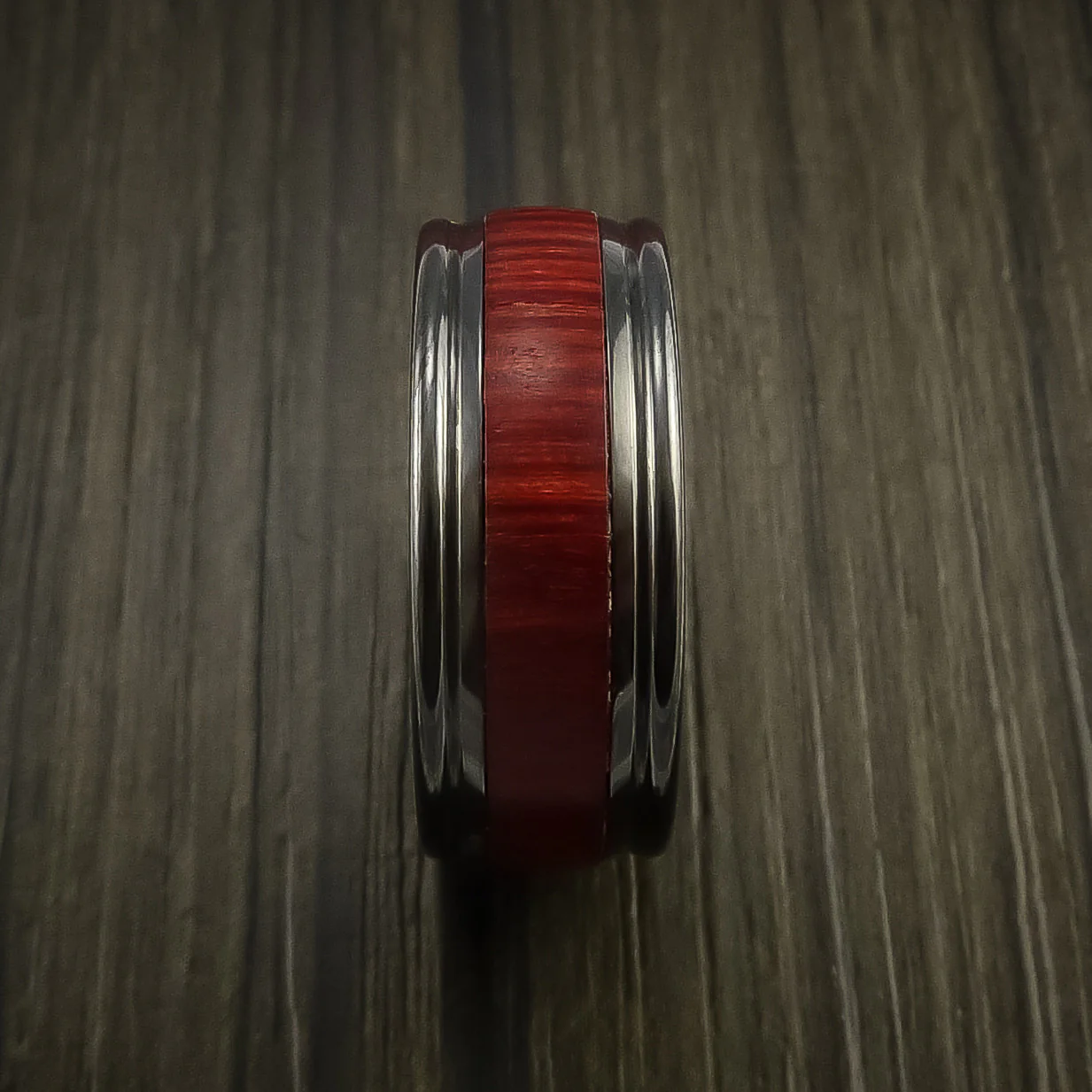 Black Zirconium ring with Wood Inlay Custom Made Wedding Men's Band - Image 4